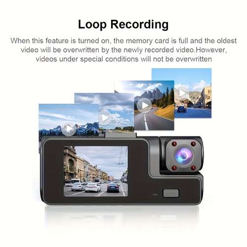 Dash Cam  Front   Interior Dual-Recording  1080P Front    720P Interior, 170° Wide-Angle Lens with Night Vision, Compact In-Car DVR, 24-Hour Parking Monitoring, Loop Recording, G-Sensor (SD card not included)