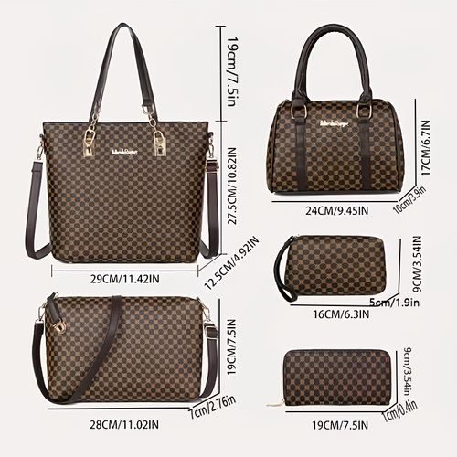 🌸6-piece multi-functional tote bag set. 🪻Stylish and simple floral print design. High-quality leather. 🌿Large capacity. Shoulder  crossbody bag. ✨A must-have for daily commutes and travel.
