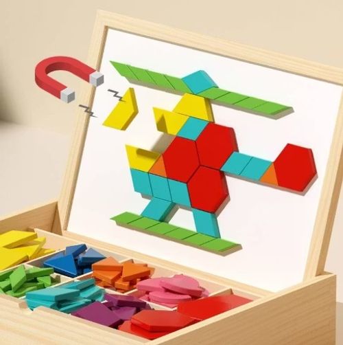 ✨Wooden Magnetic Block Puzzle Set 📦 Safe wooden blocks spark kids   creativity 🧱. Neat storage box 🎀, portable for trips👶. Great gift to cut kids   screen‑time for family play.