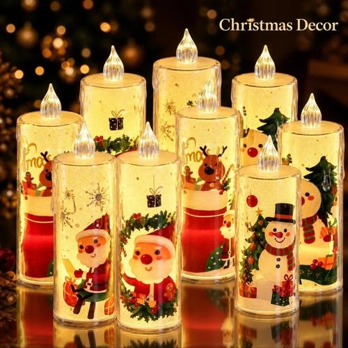 4pcs Battery Powered LED Candle Light Set Santa Claus Plastic Holiday Night Lights Silent Christmas Decoration