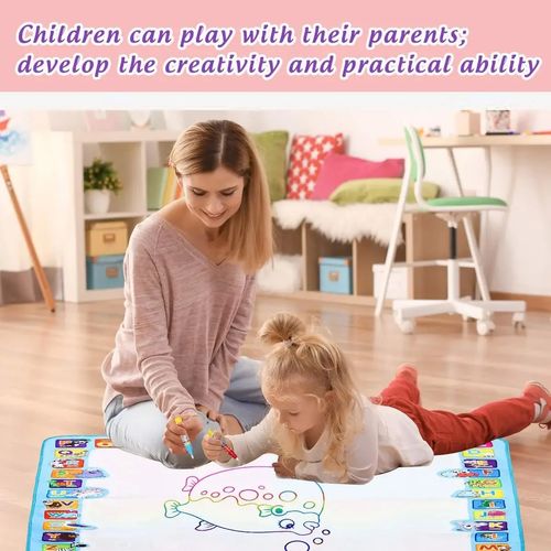 Kids Magic Water Canvas Aqua Doodle Mat Reusable Mess-Free Painting Pad Educational Toy with Pens Stamps No Mess Gift for Toddle