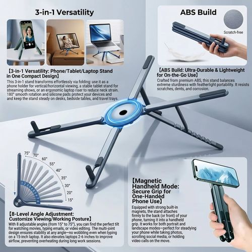 New Magnetic Aluminum Alloy Flat Panel Bracket, Portable Multi-Function Flat Panel Phone Notebook Universal Phone Bracket