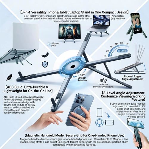 New Magnetic Aluminum Alloy Flat Panel Bracket, Portable Multi-Function Flat Panel Phone Notebook Universal Phone Bracket