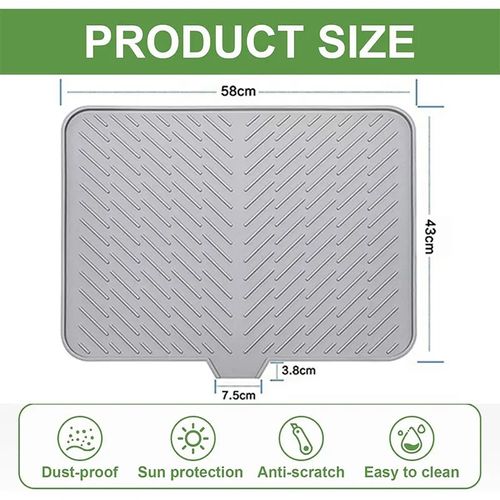 Silicone Dish Drying Mat Non-slipping Heat-Resistant Kitchen Hygienic Drying Pad Foldable Dish Rack Mat with Built-in Drain Lip