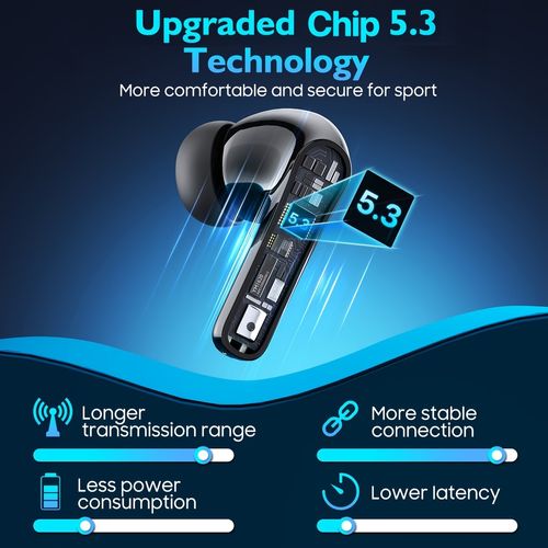 Bluetooth Earbuds with 40-Hour Battery Life (via Charging Case) – V5.3, Touch-Controlled, Hi-Fi Stereo, ENC Noise-Canceling Microphone, LED Battery Display, Deep Bass, Crystal-Clear Calls – Ideal for Sports and Fitness