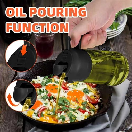 Cooking Oil Dispenser Sprayer for Cooking 2 in 1 Spray and Pour Dark Green Glass Oil Bottle with Stickers,16oz  470ml Oil Sprayer