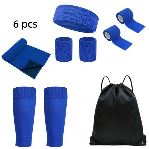 6Piece Set Soccer Basketball Sports Headband  Wristband Breathable Towel Bandage  Compression Socks Leg Sleeves and Soccer Bag.