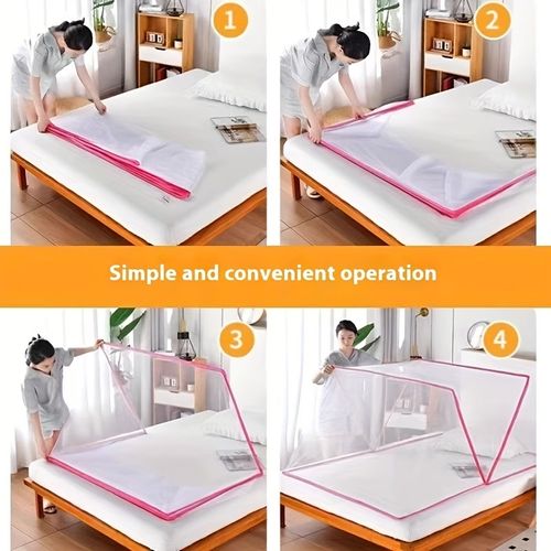 🦟 Folding Mosquito Net, Blue & Pink Polyester Mesh ✨ Quick Installation, No Assembly Required 🎒 Lightweight & Portable 🏡 Ideal Choice for Home Use with Elegant Minimalist Design
