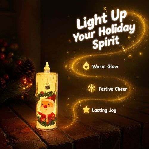 4pcs Battery Powered LED Candle Light Set Santa Claus Plastic Holiday Night Lights Silent Christmas Decoration