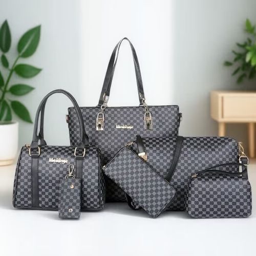 🌸6-piece multi-functional tote bag set. 🪻Stylish and simple floral print design. High-quality leather. 🌿Large capacity. Shoulder  crossbody bag. ✨A must-have for daily commutes and travel.