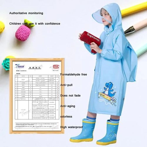 Children's Raincoat Kindergarten Primary School Student's Cartoon Rain Cape With Schoolbag Pocket Boys Girls Rainwear