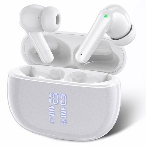 Bluetooth Earbuds with 40-Hour Battery Life (via Charging Case) – V5.3, Touch-Controlled, Hi-Fi Stereo, ENC Noise-Canceling Microphone, LED Battery Display, Deep Bass, Crystal-Clear Calls – Ideal for Sports and Fitness
