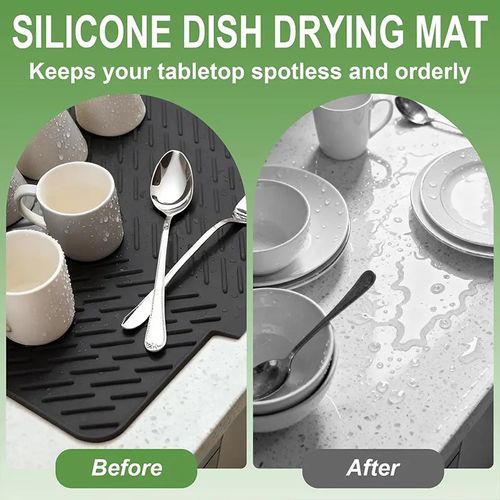 Silicone Dish Drying Mat Non-slipping Heat-Resistant Kitchen Hygienic Drying Pad Foldable Dish Rack Mat with Built-in Drain Lip