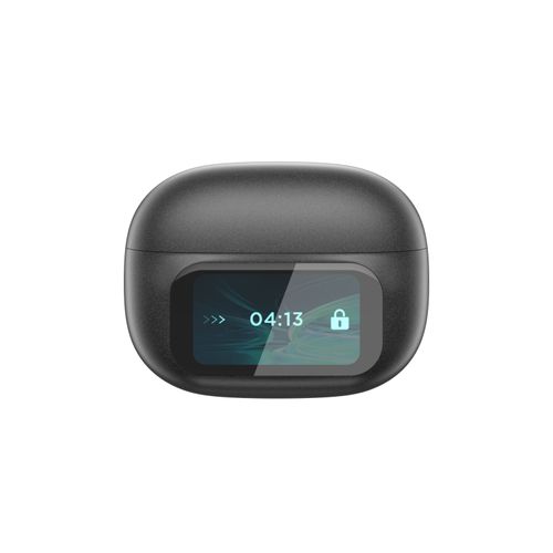 Touchable wireless Bluetooth earbuds of version 5.4 with a digital display screen and AI translation function, and they also have the noise-canceling feature.