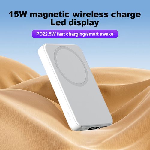 Small wireless magnetic power bank with a 10,000mAh capacity and a stand