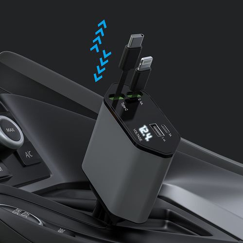 Retractable car charger, upgraded 4-in-1 fast car charger