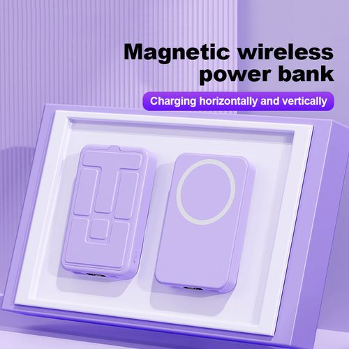 Small wireless magnetic power bank with a 10,000mAh capacity and a stand