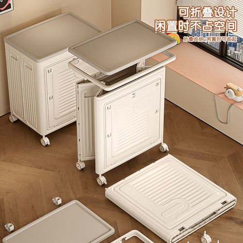 Rmier Large Capacity White Square Folding Storage Box with Wheels Top and Side Access for Tool Organization in Livingroom