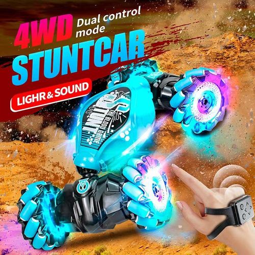 Double 360° remote control car toy, which has lighting and music functions, supports gesture-sensing remote control, and is a transformable car.