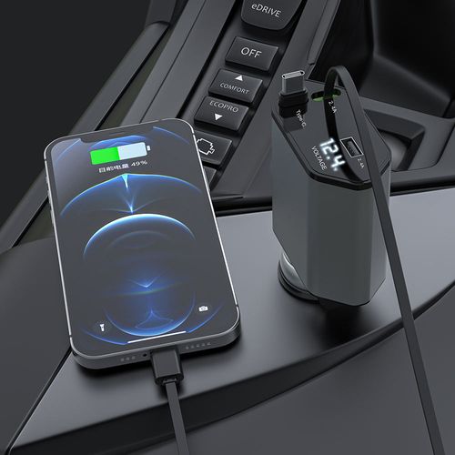 Retractable car charger, upgraded 4-in-1 fast car charger