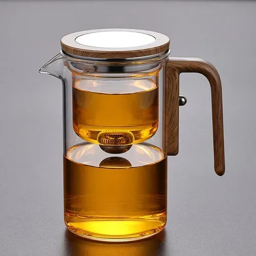 Magic wooden handle waterproof glass teapot with filter