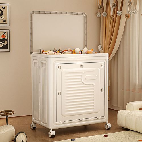 Rmier Large Capacity White Square Folding Storage Box with Wheels Top and Side Access for Tool Organization in Livingroom