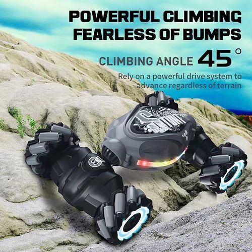 Double 360° remote control car toy, which has lighting and music functions, supports gesture-sensing remote control, and is a transformable car.