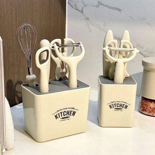2025 Smart Five-piece Set of Kitchen Tools, including Fruit Peeler, Paring Knife, Beer Bottle Opener, Commercial Dough Mixer, and Household Food Scissors