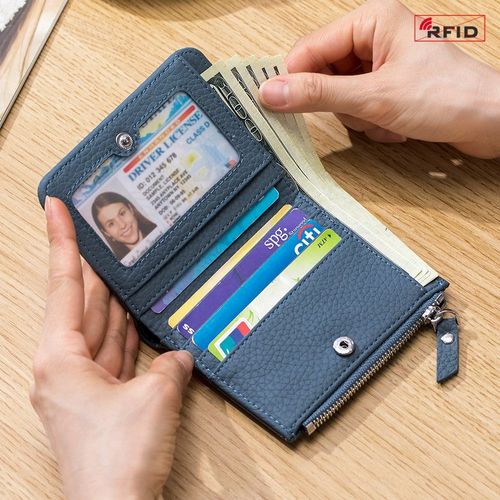 Luxury double-folded cowhide leather wallet