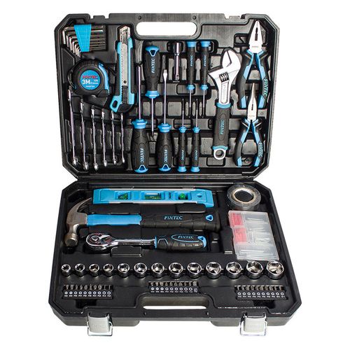 FIXTEC 234PCS Household Vehicle Hand Tool Kit with Plastic Toolbox Mechanical Socket Wrenches Set