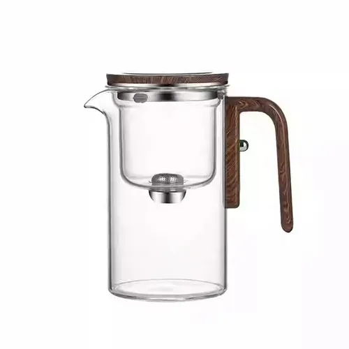 A high borosilicate glass teapot set used for soaking coffee, tea and fruits, with a magical heat-resistant wooden handle and a water separation function.