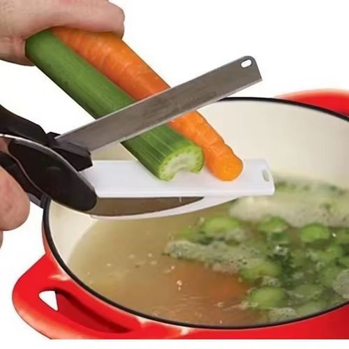 2-in-1 Clever Food Chopper Cutter Smart Stainless Steel Knife With Cutting Board Built-in For Chopping Fruits Vegetables Meat