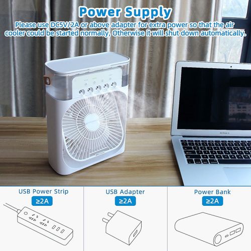 3 in 1 Air Cooler Mini Fan Water Air Cooler Humidifier Portable With 7-Color Ambient Light