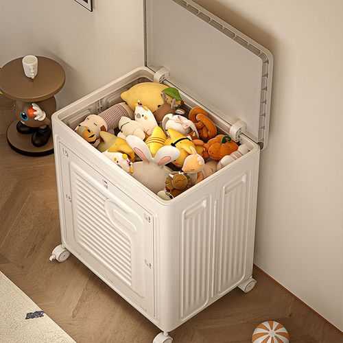 Rmier Large Capacity White Square Folding Storage Box with Wheels Top and Side Access for Tool Organization in Livingroom