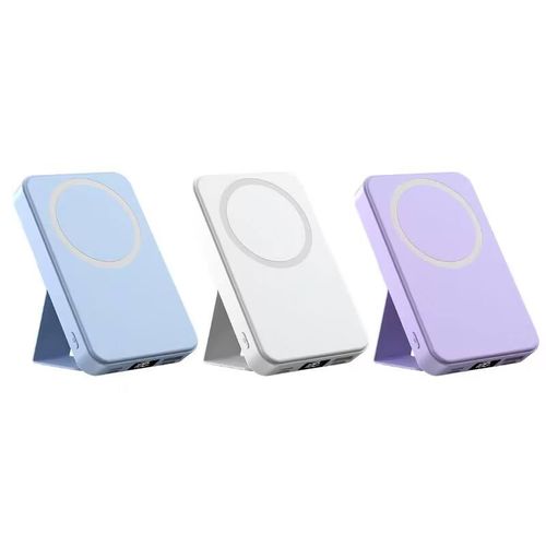 Small wireless magnetic power bank with a 10,000mAh capacity and a stand