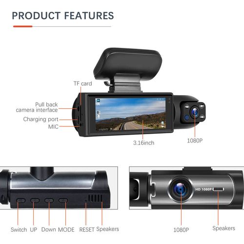 Podofo 3.16-inch Dual Lens Dash Cam HD 1080P