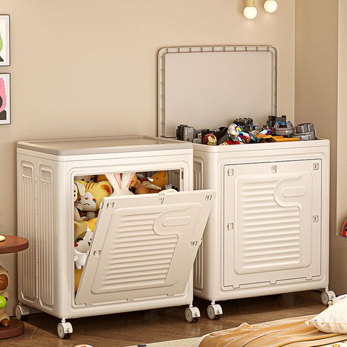 Rmier Large Capacity White Square Folding Storage Box with Wheels Top and Side Access for Tool Organization in Livingroom
