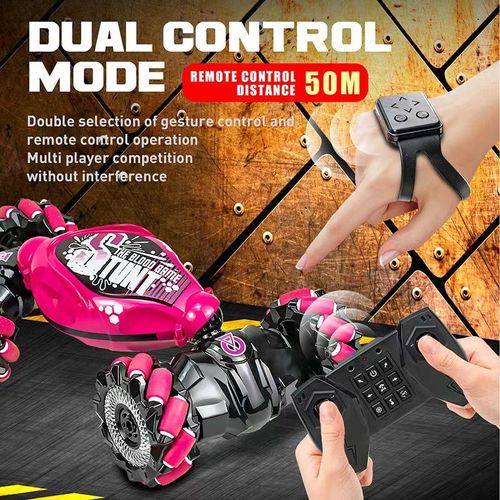 Double 360° remote control car toy, which has lighting and music functions, supports gesture-sensing remote control, and is a transformable car.