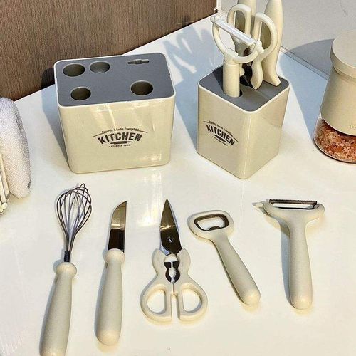 2025 Smart Five-piece Set of Kitchen Tools, including Fruit Peeler, Paring Knife, Beer Bottle Opener, Commercial Dough Mixer, and Household Food Scissors