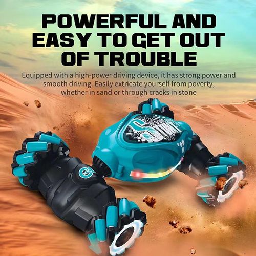 Double 360° remote control car toy, which has lighting and music functions, supports gesture-sensing remote control, and is a transformable car.