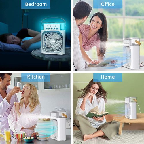 3 in 1 Air Cooler Mini Fan Water Air Cooler Humidifier Portable With 7-Color Ambient Light