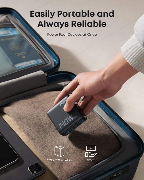 Anker Zolo Charger 140W 4 Port Multi-Device Fast Charging Advanced GAN Power Adapter Intuitive Touch Controls