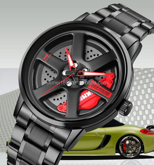 Fashionable Unique Creative Design Quartz Branded Red Waterproof Men's Rolling Car Rim Wheel Steering Sports Watch