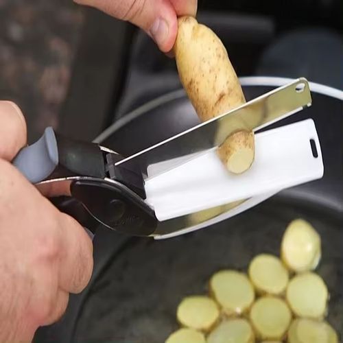 2-in-1 Clever Food Chopper Cutter Smart Stainless Steel Knife With Cutting Board Built-in For Chopping Fruits Vegetables Meat
