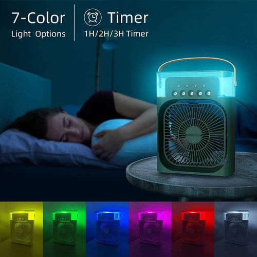 3 in 1 Air Cooler Mini Fan Water Air Cooler Humidifier Portable With 7-Color Ambient Light