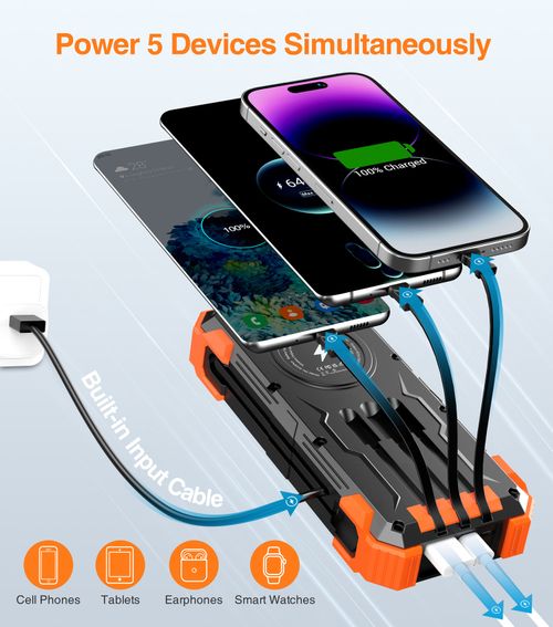 A portable power bank with an LED flashlight and the function of wireless USB charging