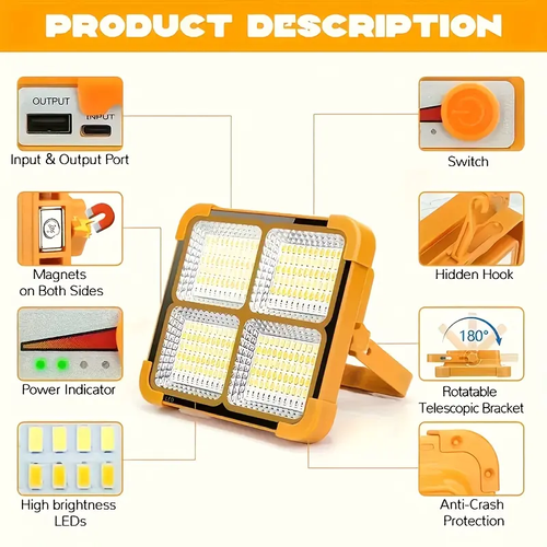 Portable Solar Flood Light with Power Bank