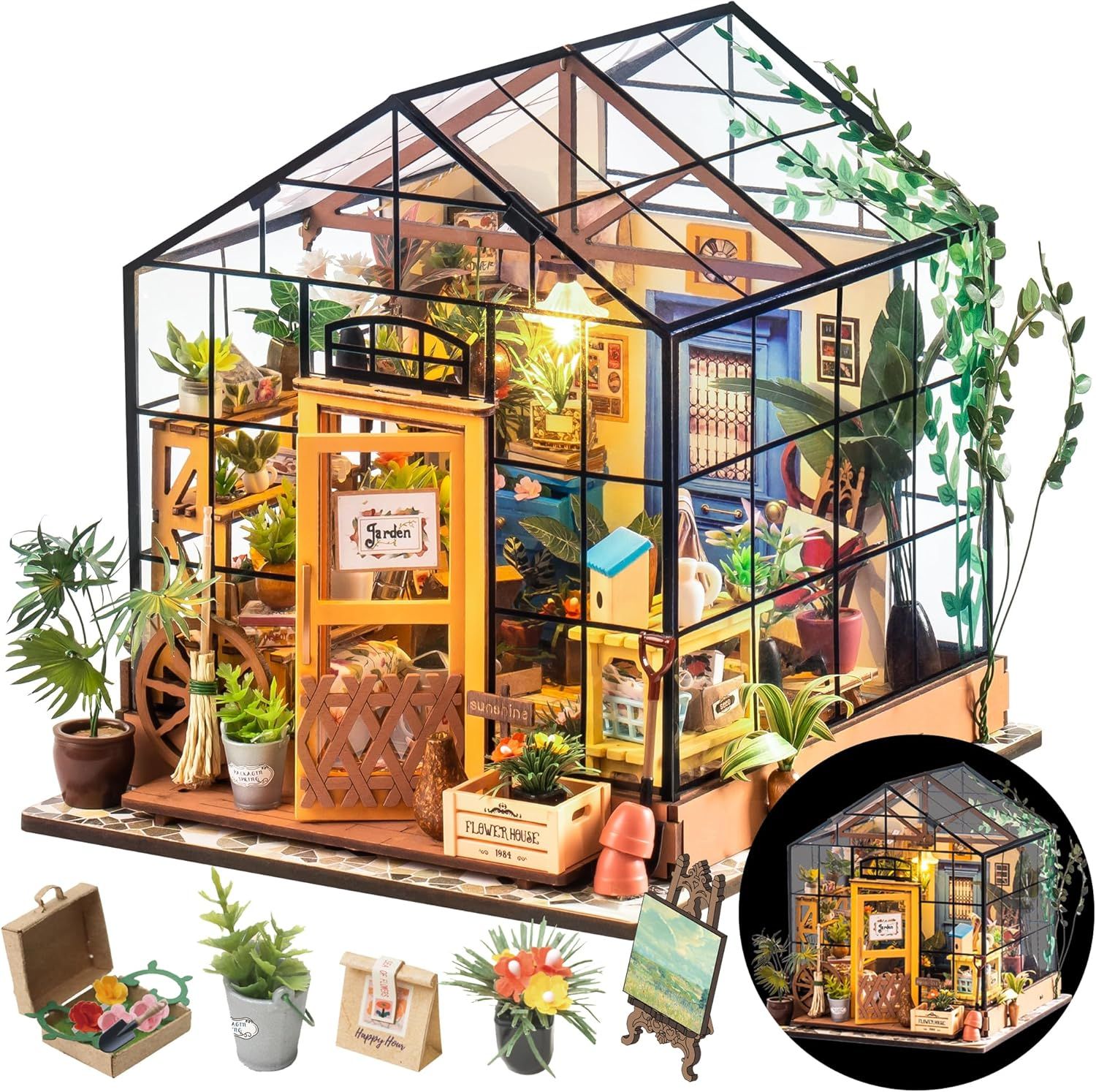 olife DIY micro house kit greenhouse, small house kit for adults to build, mini house making kit with furniture, Halloween, Christmas decorations gifts for family and friends