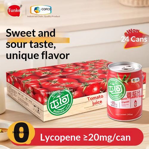 Tunhe Sugar-Free Tomato Juice — 250ml Cans (Pack of 24) — Additive-Free Concentrated Tomato & Vegetable Juice Beverage