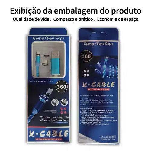 Cabo de dados USB magnético iluminado 3 em 1